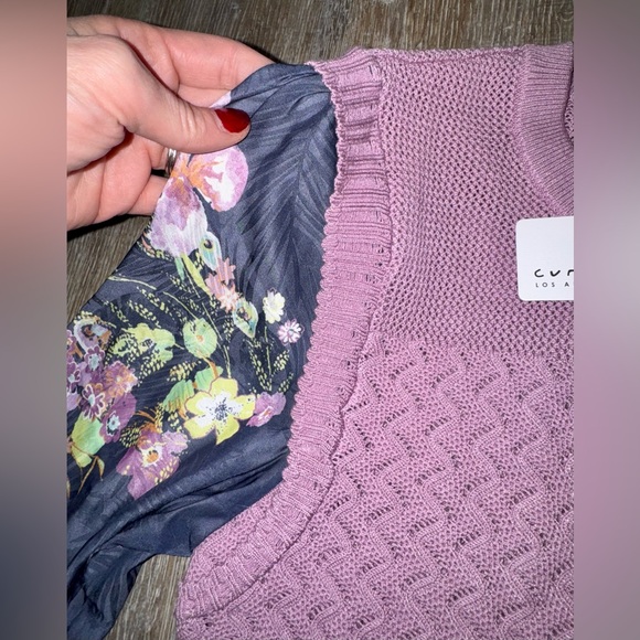 NWT Current Air Purple Mauve Textured Sweater W/ Floral Blouse Sleeves - Picture 5 of 6